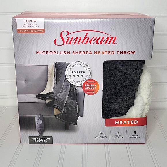 Sunbeam Bedding Sunbeam Sherpa Heated Throw Poshmark